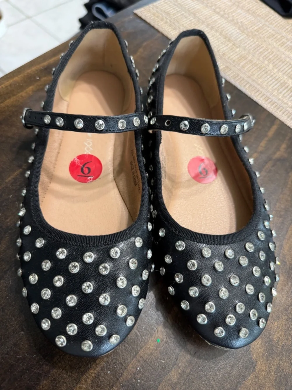 House of Harlow 1960 Black Rhinestone Mary Jane Ballet Flats Size 6